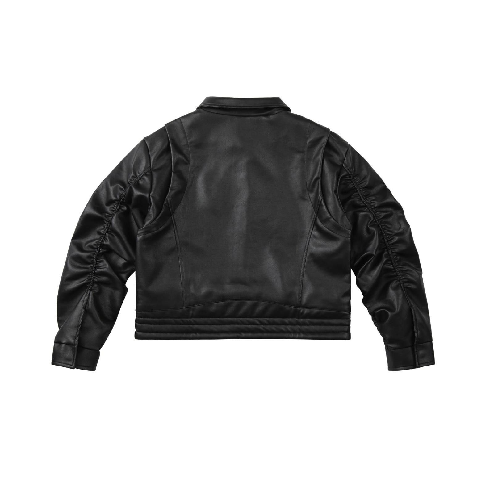 Japanese Brand Cropped Leather Bomber - Ruched Sleeves Jacket Size US M / EU 48-50 / 2 - 2 Thumbnail