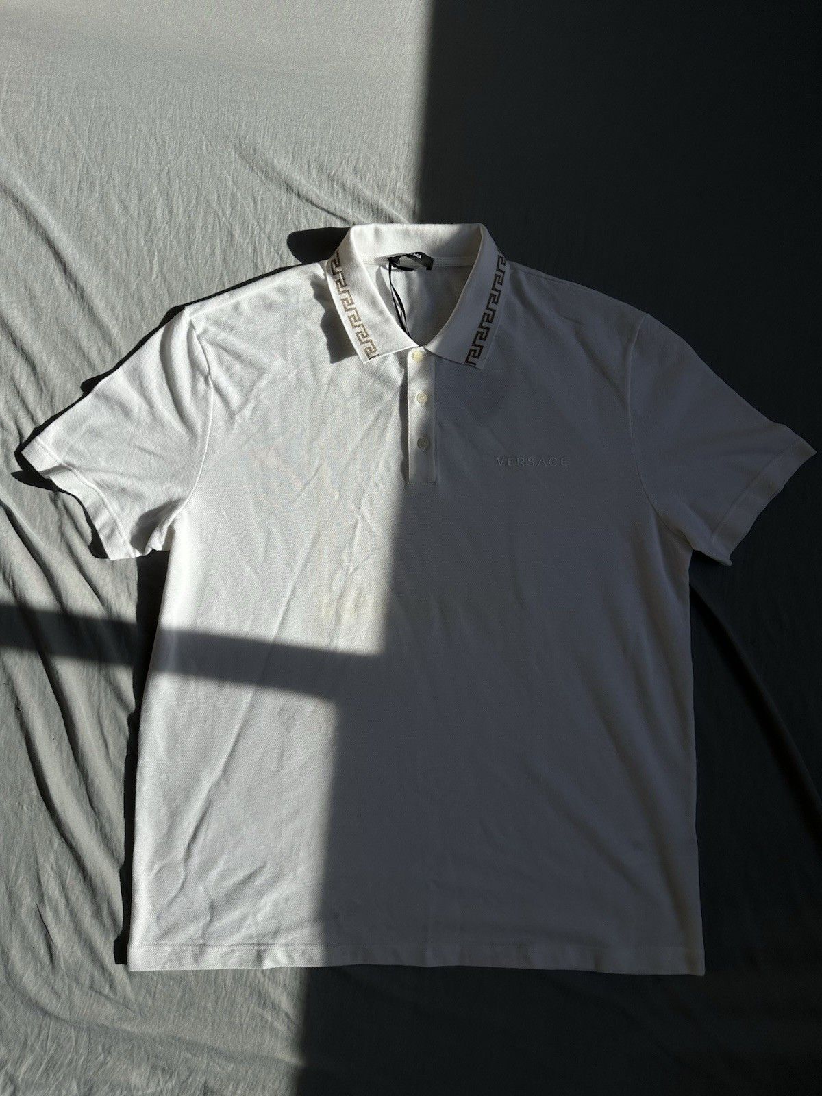 Versace White Versace Polo Shirt With Golden Greek Keys Around The Size US XL / EU 56 / 4 - 1 Thumbnail