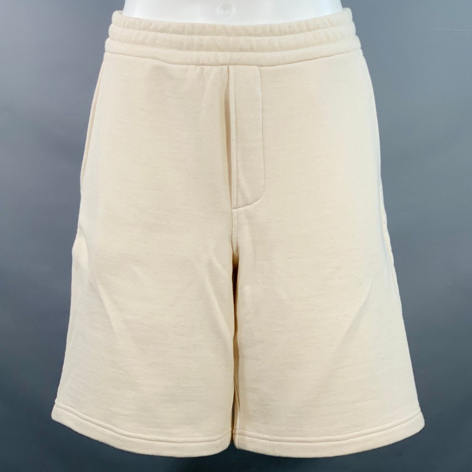 Size M Beige Cotton Sweatpants Drawstring Athletic Shorts