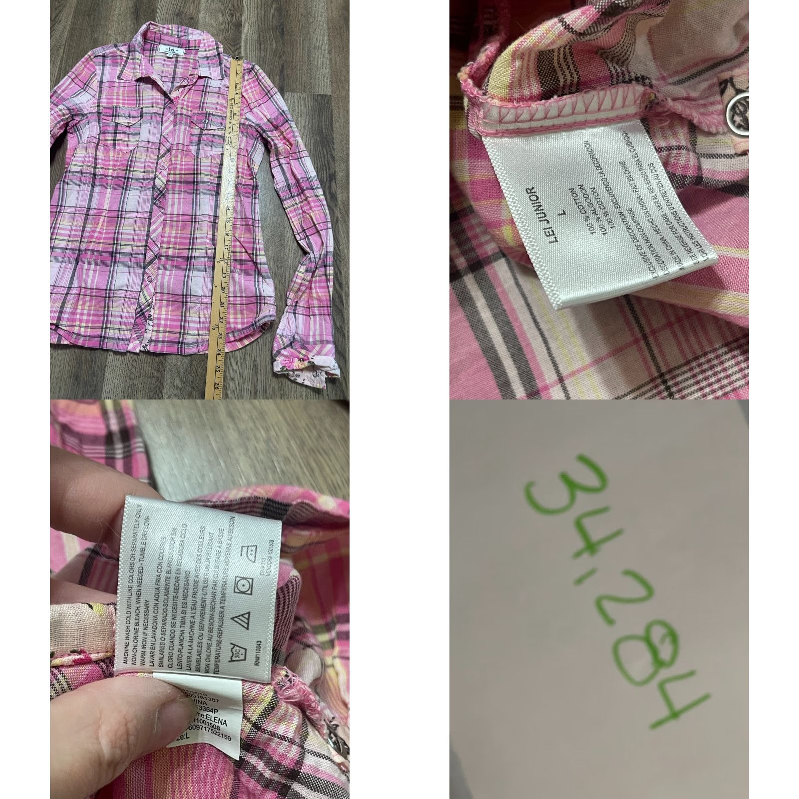 Vintage LEI Shirt Women's L Plaid Long Sleeve Button Up Black Pink Yellow White Casual Modern Collar/ button-Up 100% Size L / US 10 / IT 46 - 8 Thumbnail