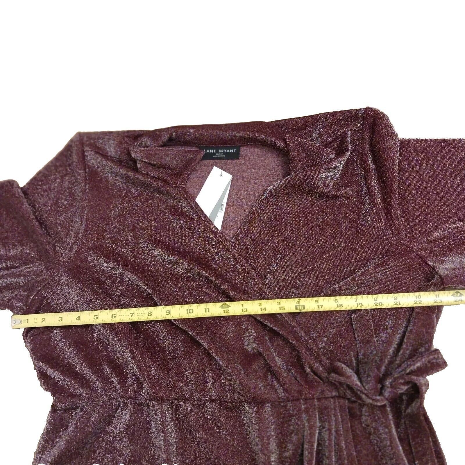 Other Lane Bryant Lurex Faux-Wrap Dress Plus 22 Cranberry Sparkle Size 3XL / US 20-22 - 15 Thumbnail