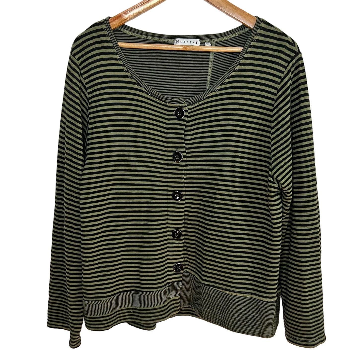 Habitat Habitat Green Striped Cardigan L Scoop Neck Button Front Size L / US 10 / IT 46 - 1 Thumbnail