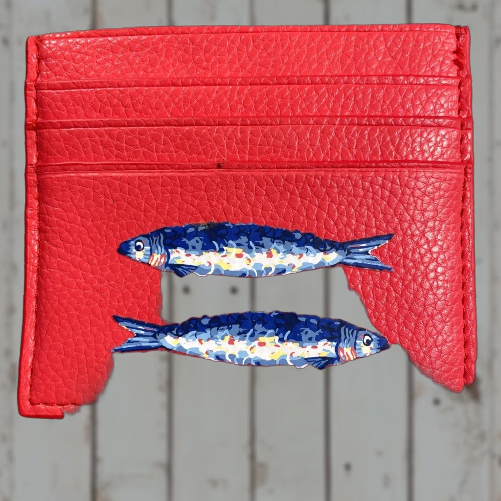 Vera Bradley Card Case Wallet Slim Credit Card Red Blue BTF 6 Slots RFID Blocking Lightweight Nautical Salmon Red Leather Women Mini Vintage: No