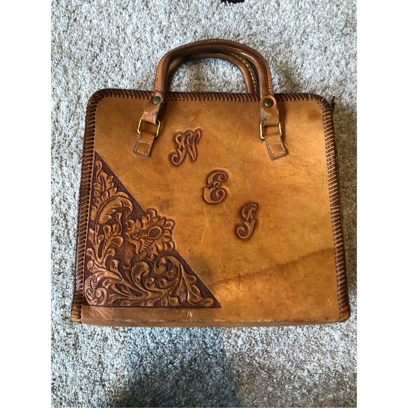 Other Vintage “W.E.J.” Initialed Women’s Brown Leather Hand Bag Size ONE SIZE - 1 Thumbnail