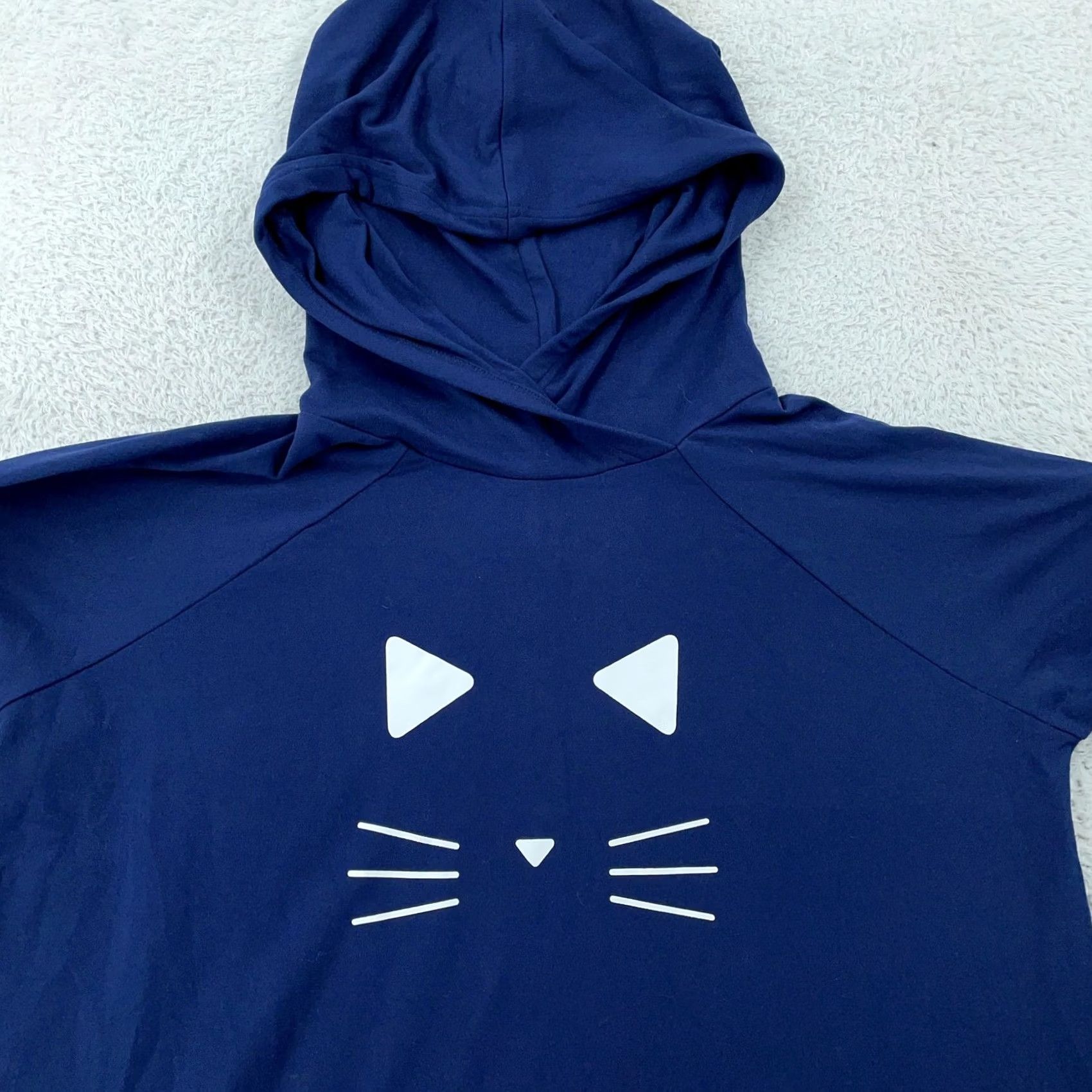 Vintage LuLaRoe Hoodie Womens XL Navy Blue Cat Face Graphic Kangaroo Pocket Raglan Top Size XL / US 12-14 / IT 48-50 - 2 Thumbnail