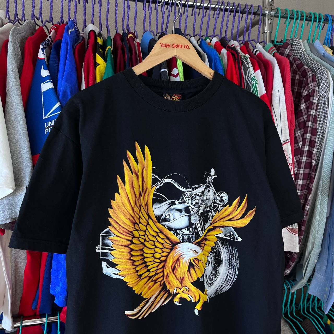 Harley Davidson × Vintage Vintage 90s Burning Eagle T Shirt Motorcycle Biker Racing Size US XL / EU 56 / 4 - 1 Thumbnail