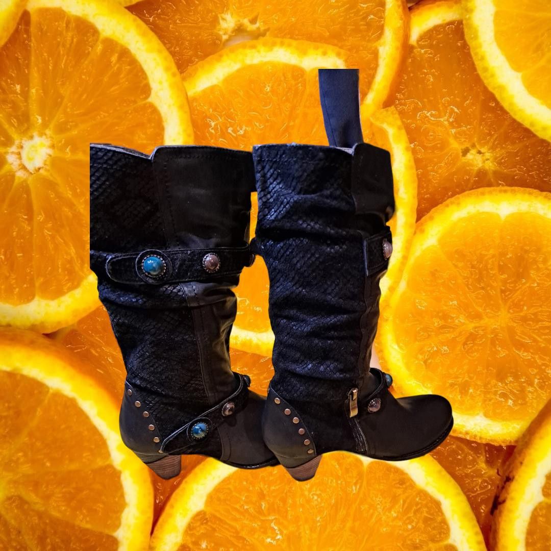 Other Promenade Black Heeled Boots with Stones Size 36 Size US 5.5 / IT 35.5 - 3 Thumbnail