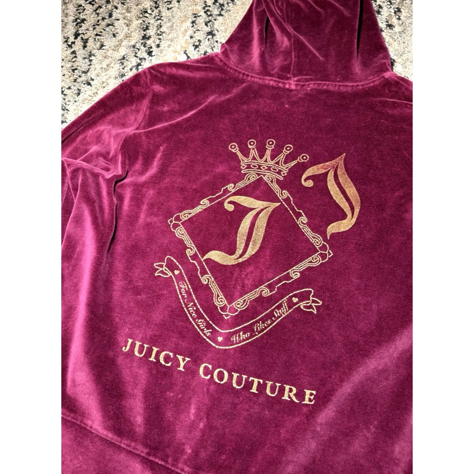 Juicy Couture VINTAGE Juicy Couture Hoodie Full Zip Velour Track Jacket Womens XL Burgundy Red Size XL / US 12-14 / IT 48-50 - 2 Thumbnail