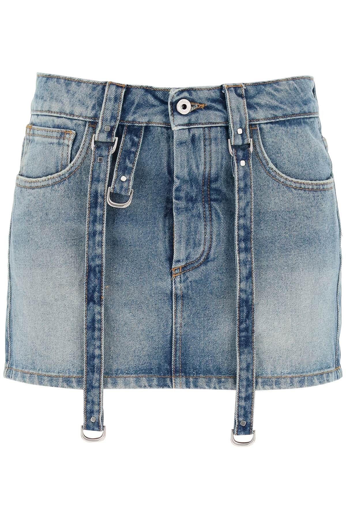 image of Off White Off-White Denim Mini Skirt With Straps in Light Blue, Women's (Size Small)