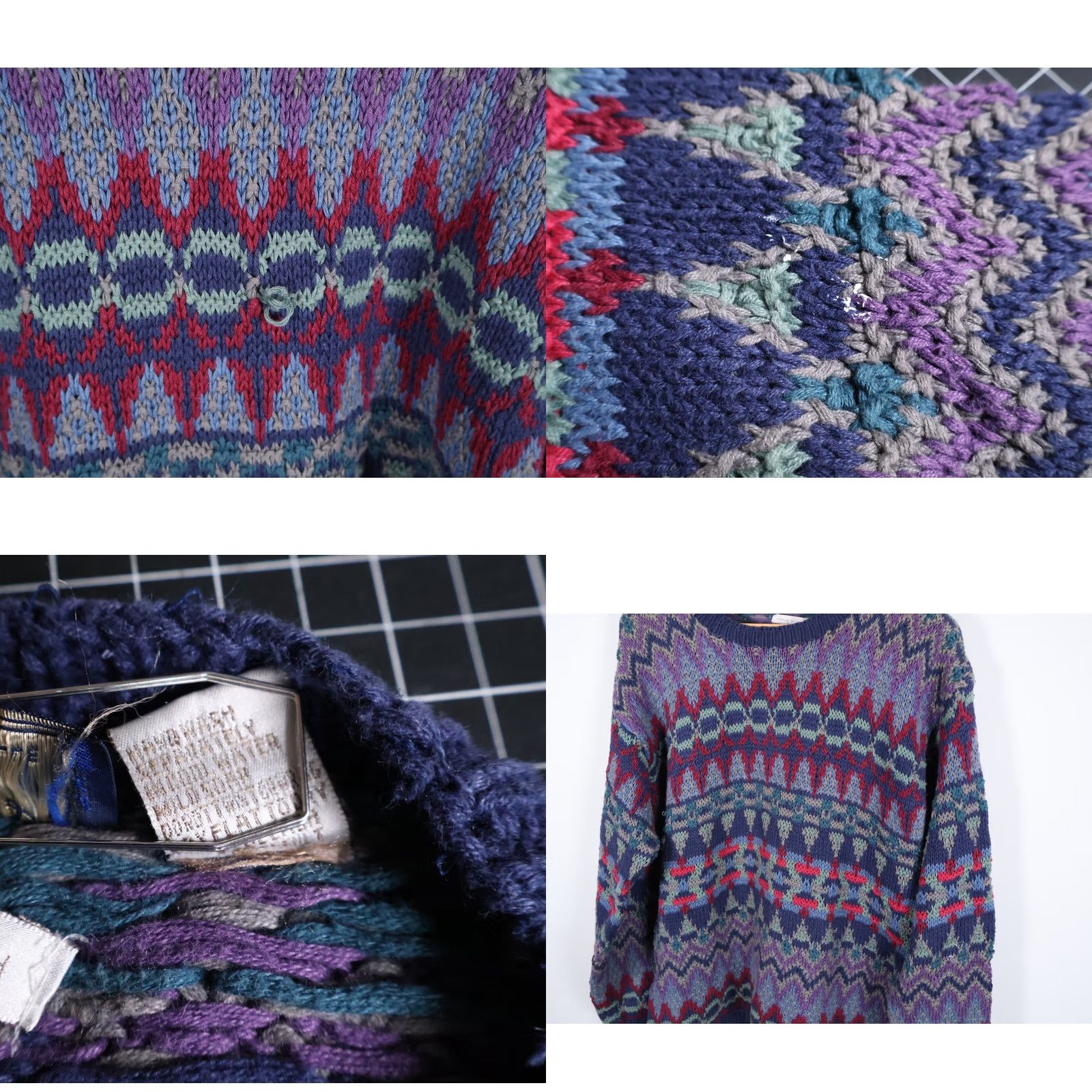 Vintage VINTAGE Hand Knit Sweater Women's Large Purple Dark Blue Fair Isle Heavyweight Ramie Size L / US 10 / IT 46 - 8 Thumbnail