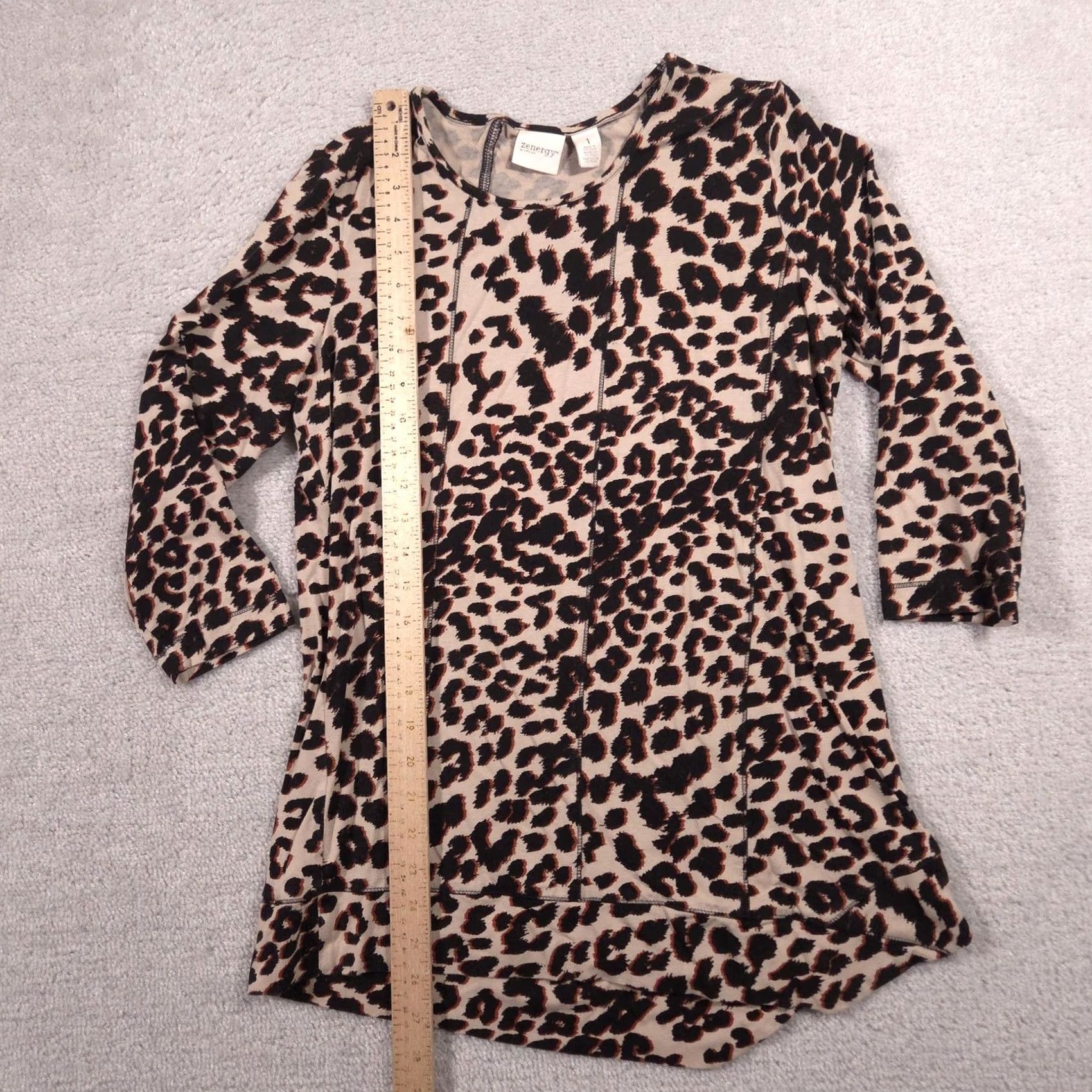 Vintage Chico's Zenergy Shirt Womens 1 Brown Leopard Print 3/4 Sleeve Stretch Tunic Top Size XS / US 0-2 / IT 36-38 - 7 Thumbnail