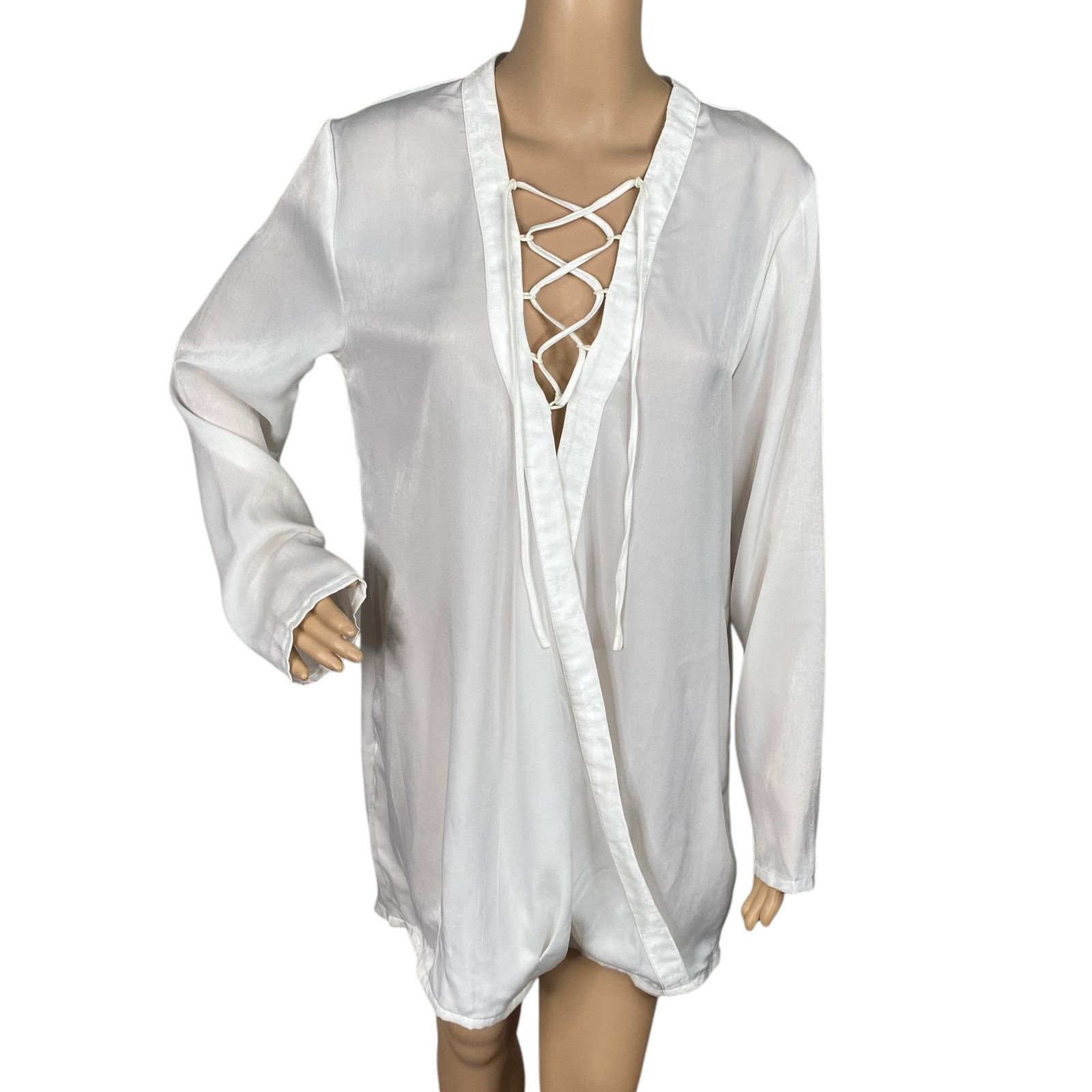 REVOLVE Rat & Boa NWT Satin Lace Up Crossover Wrap Tunic Top SZ L Size L / US 10 / IT 46 - 1 Thumbnail