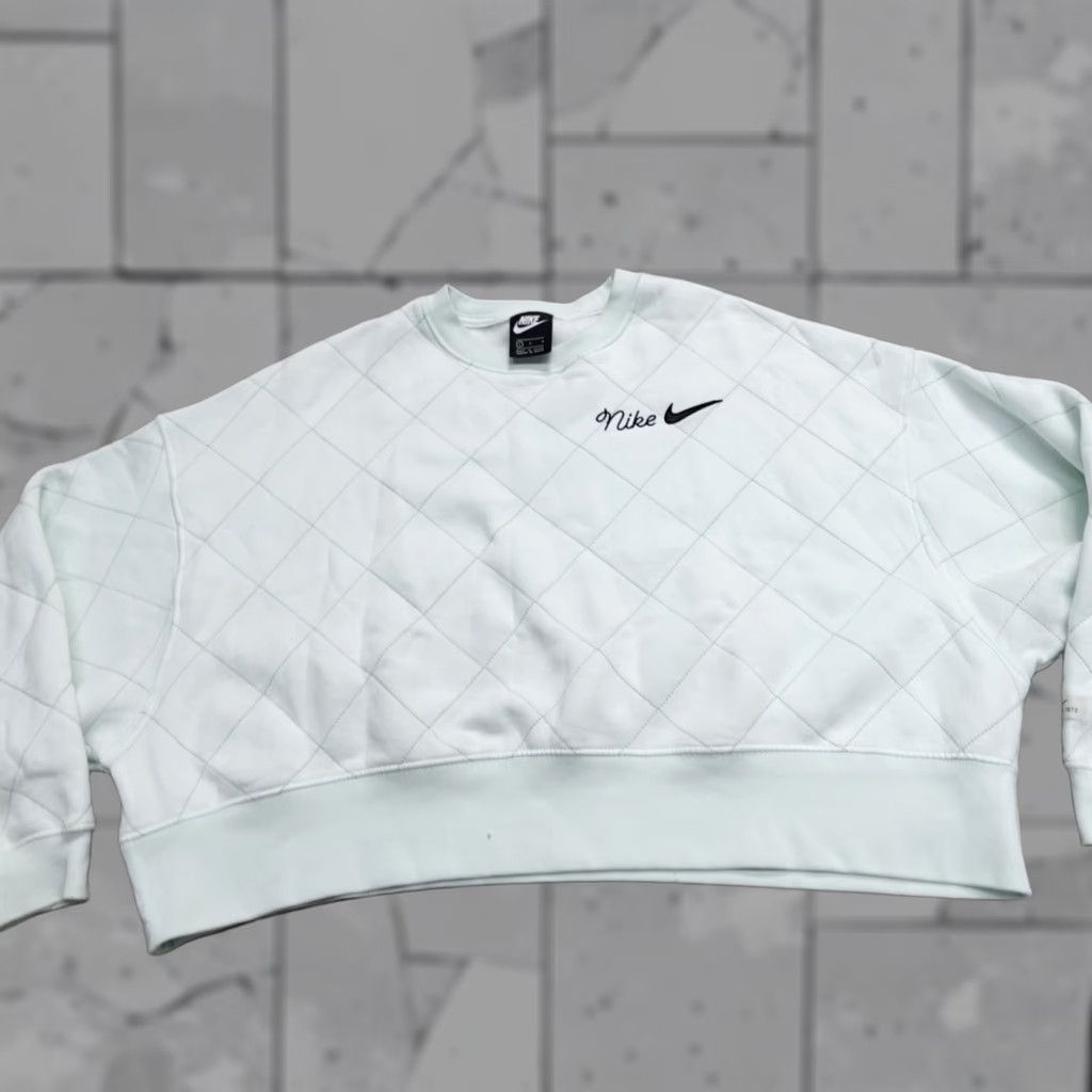 Nike Nike Women's Shirt Large Blue Quilted Embroidered Boxy Crew Neck Pullover DJ5365-394 Size L / US 10 / IT 46 - 1 Thumbnail