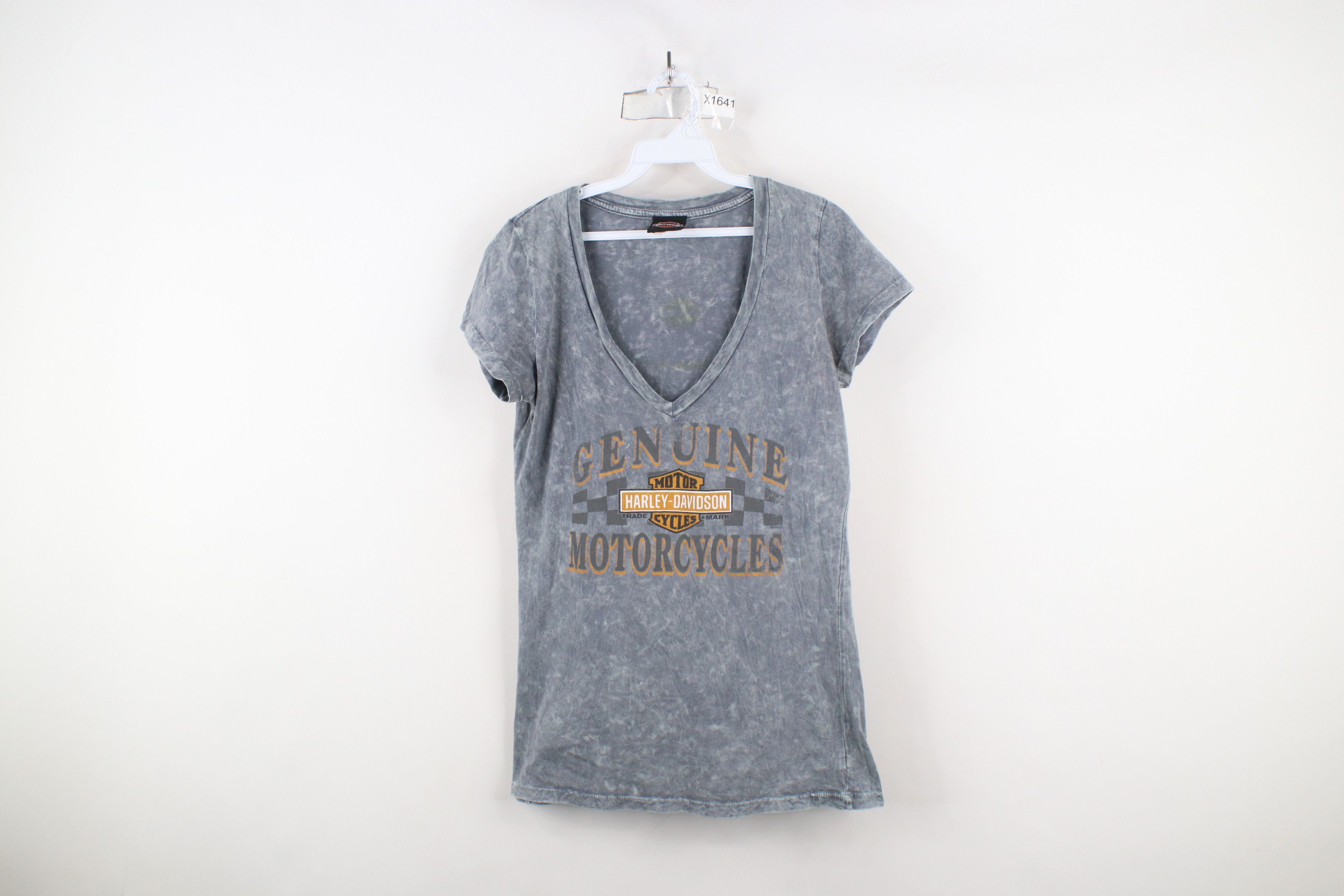 Harley Davidson × Vintage Vintage Y2K Harley Davidson Spell Acid Wash V-Neck T-Shirt Size L / US 10 / IT 46 - 1 Thumbnail