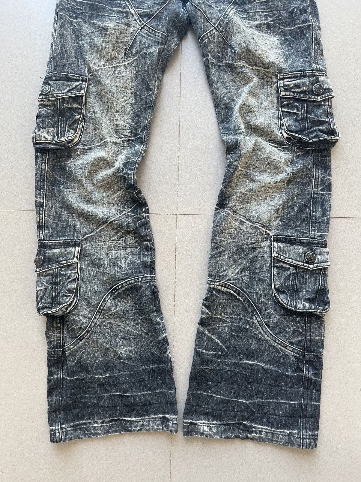 LOWBOX Japanese~Lowbox Flare BootCut Denim Cargo Multi Pocket Pants Size US 32 / EU 48 - 5 Thumbnail