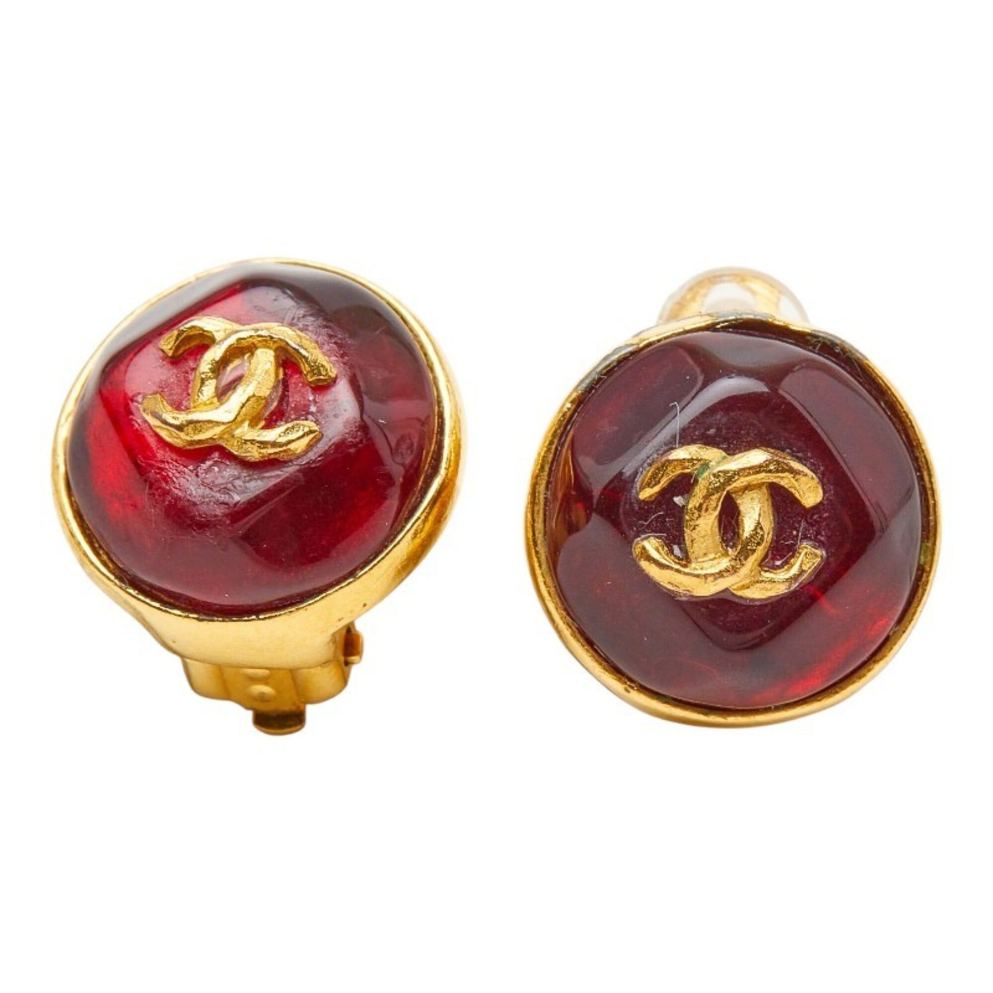 Chanel Chanel Coco Mark Gripoix Earrings, Gold and Red Plated, Women's CHANEL Size ONE SIZE - 1 Thumbnail