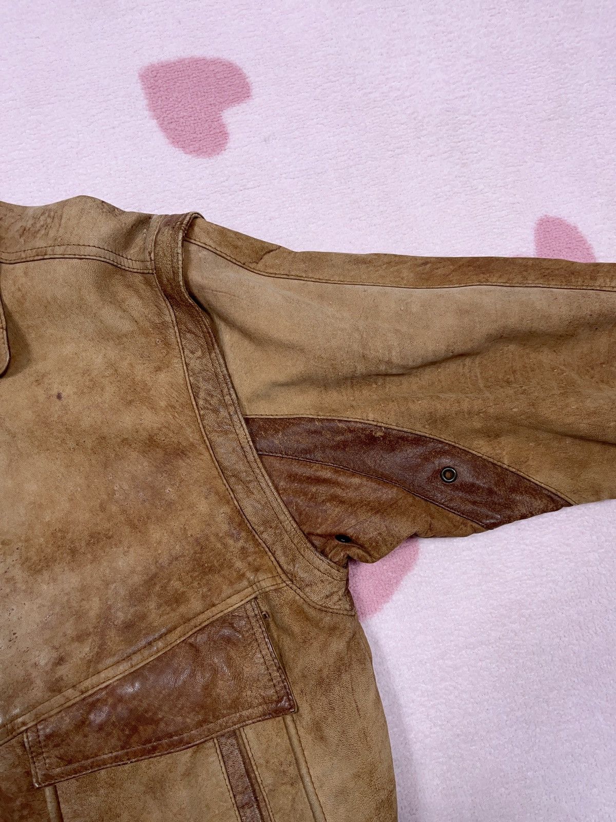 Genuine Leather × Vintage ➕ sick faded patina brown leather boxy Jacket 90s Size US L / EU 52-54 / 3 - 9 Thumbnail