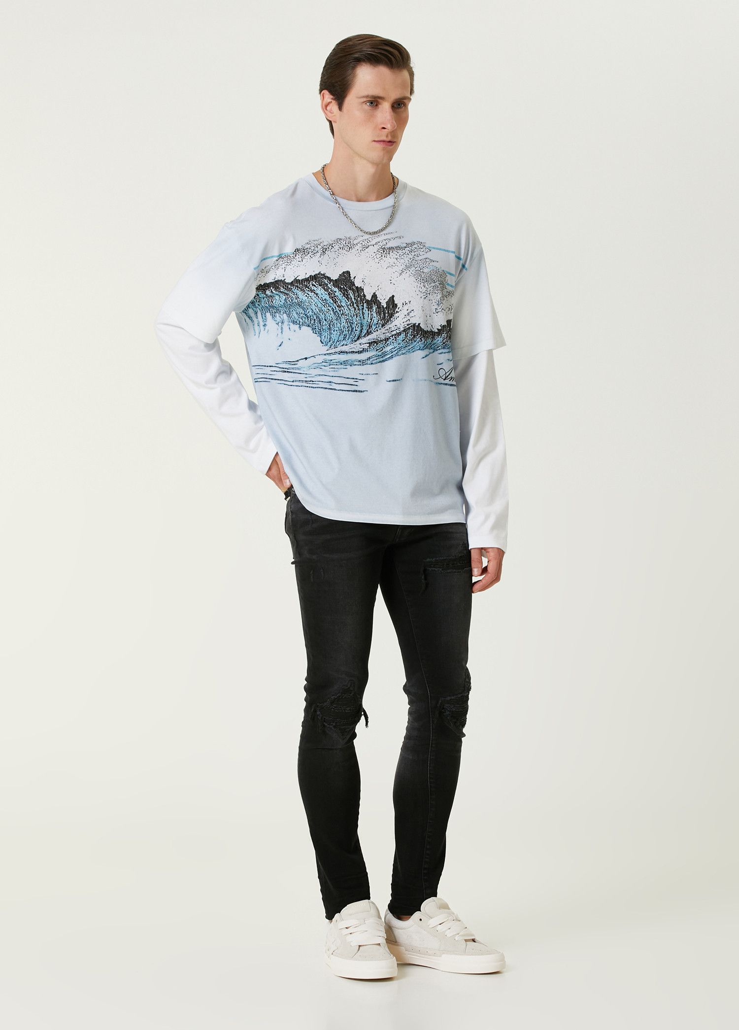 Amiri o1s1wg110825 Vintage Wave Layered T-Shirt in Blue Size US M / EU 48-50 / 2 - 2 Thumbnail