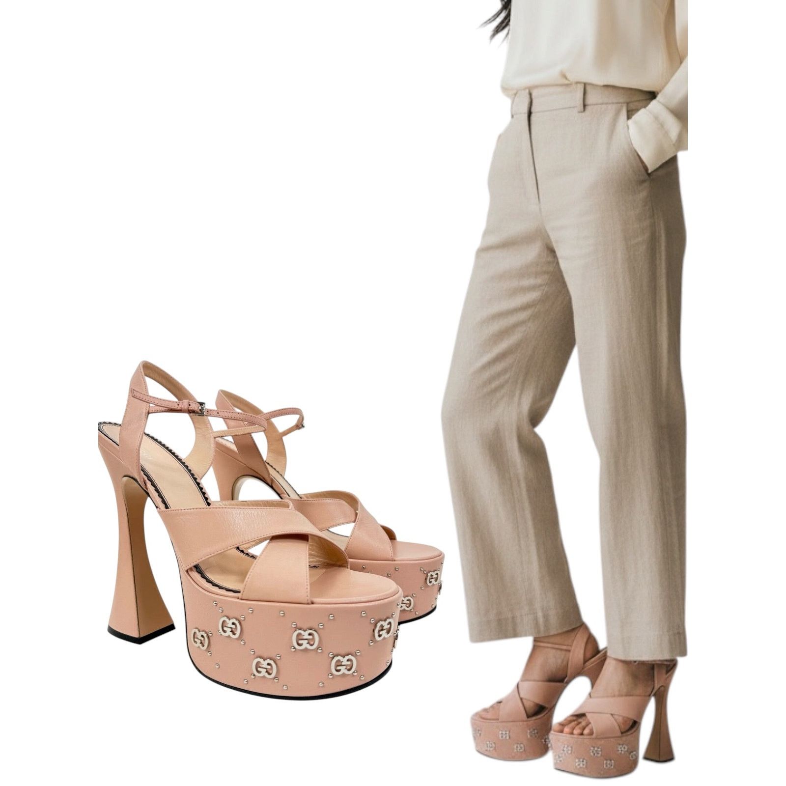 Gucci New Gucci Interlocking GG Studded Platfrom Sandals Leather Size US 12 / IT 42 - 1 Thumbnail