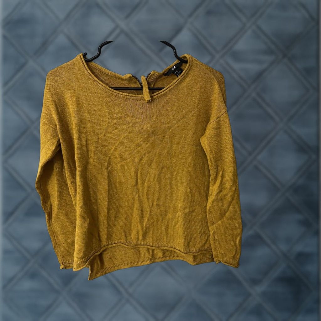 H&M H&M Sweater Women's XS Yellow Pullover 3/4 Sleeve Open-Knit 1/4 Back Zip Knit Womens Size XS / US 0-2 / IT 36-38 - 1 Thumbnail