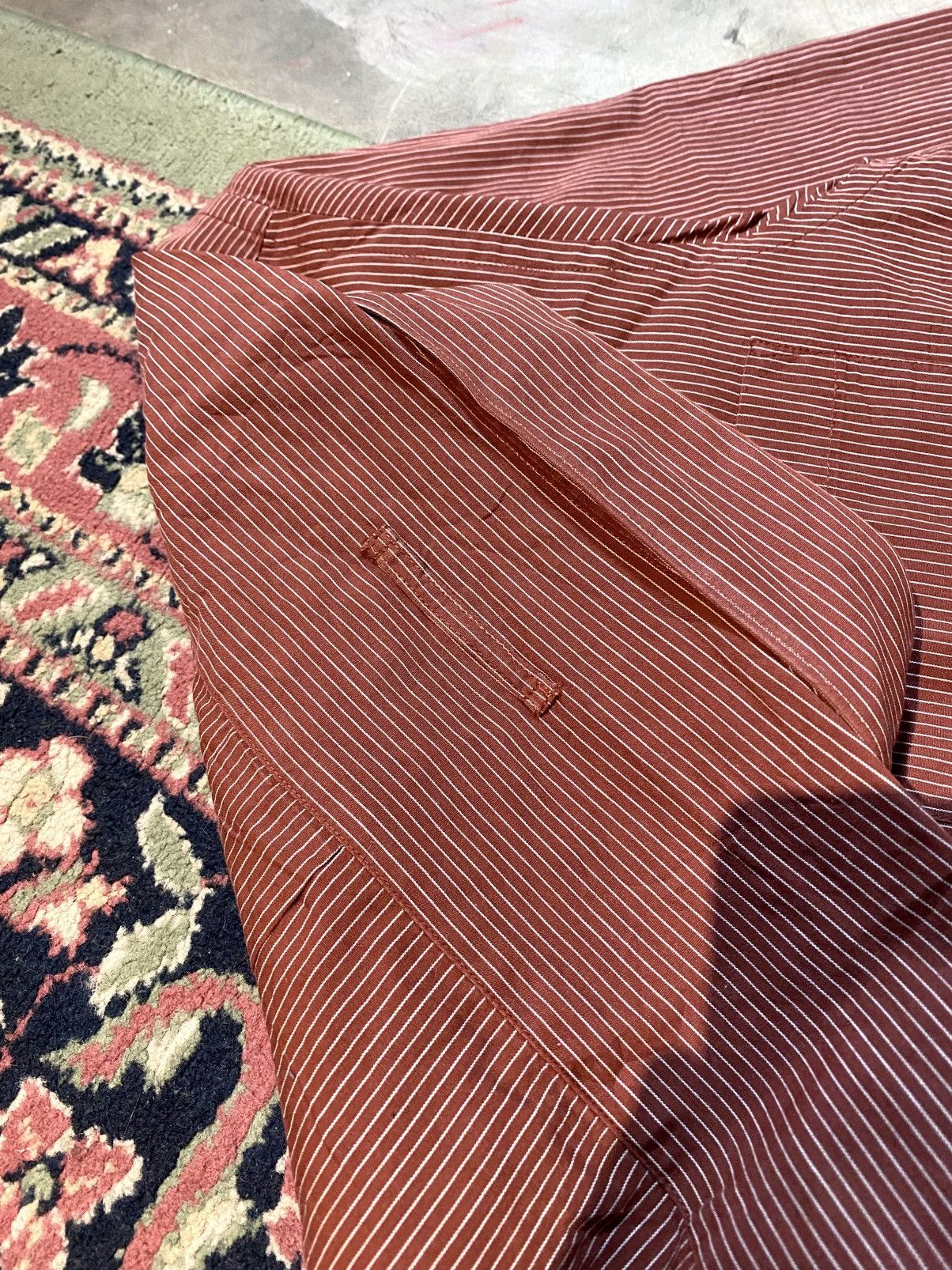 Jean Paul Gaultier JEAN PAUL GAULTIER HOME OBJECT, MAROON STRIPE SHIRT BUTTON Size US M / EU 48-50 / 2 - 5 Thumbnail