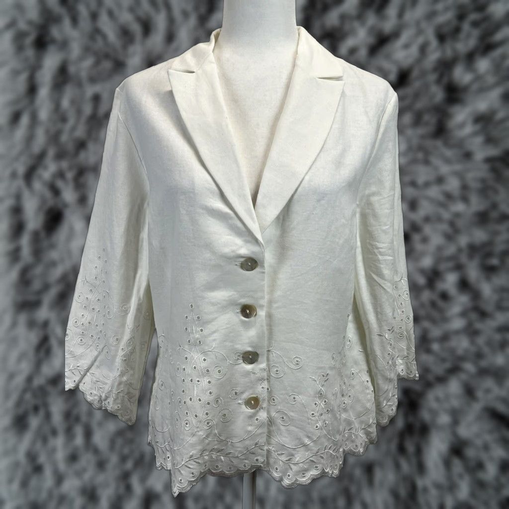 Vintage Molly and Maxx Long Sleeve Blouse Shirt with Eyelet Detail Women's Size 12 Ivory Embroidered Size XL / US 12-14 / IT 48-50 - 1 Thumbnail