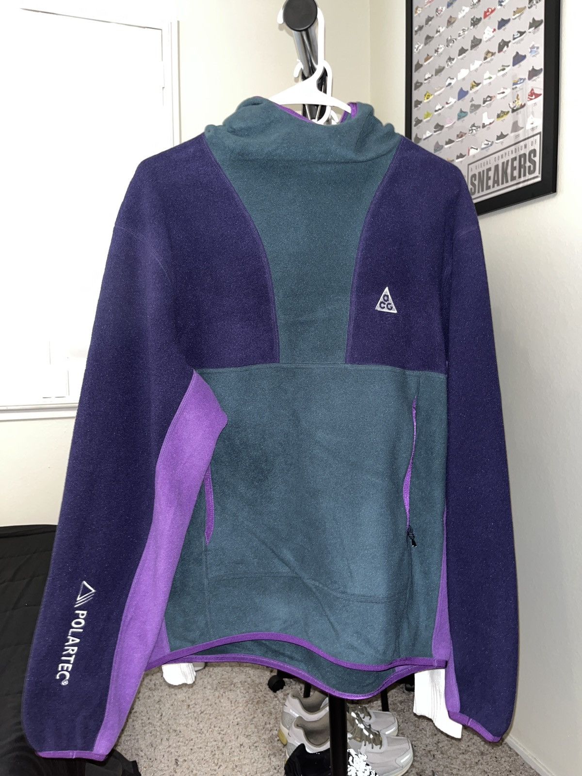 image of Vintage Nike Acg Polartec Hoodie Green/purple, Men's (Size Small)