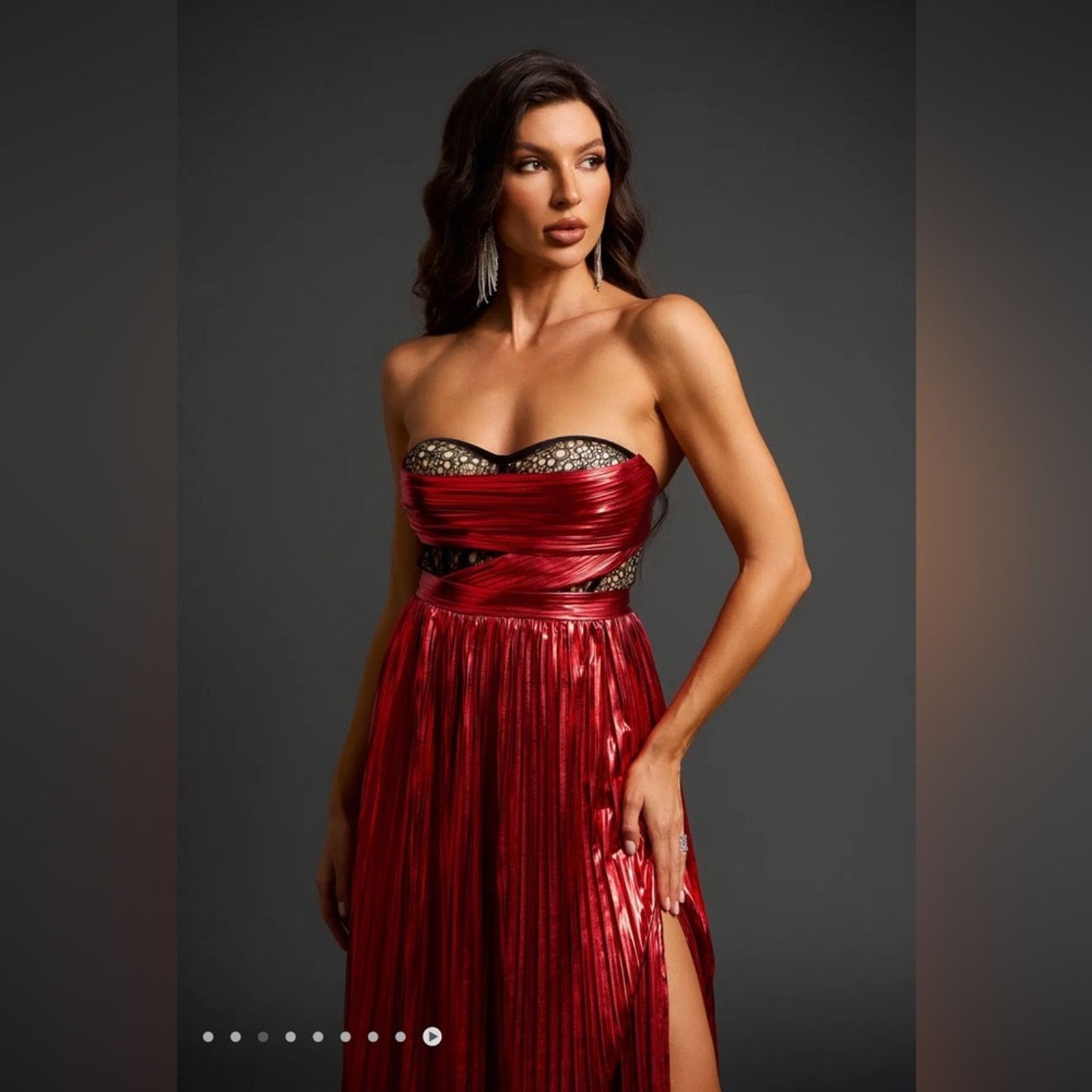 Other New Y2K Elegant Red Silk Strapless Evening Gown size S Size S / US 4 / IT 40 - 3 Thumbnail