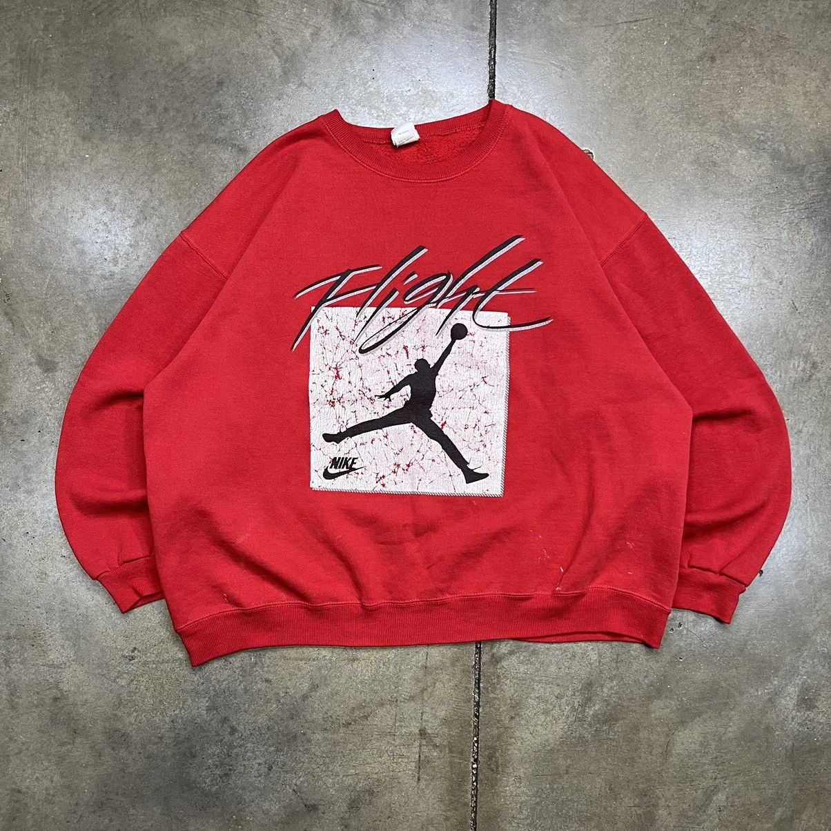 image of Jordan Nike Vintage 80's Nike Swoosh Air Jordan Flight Jumpman Sweatshirt in Red, Men's (Size XL)