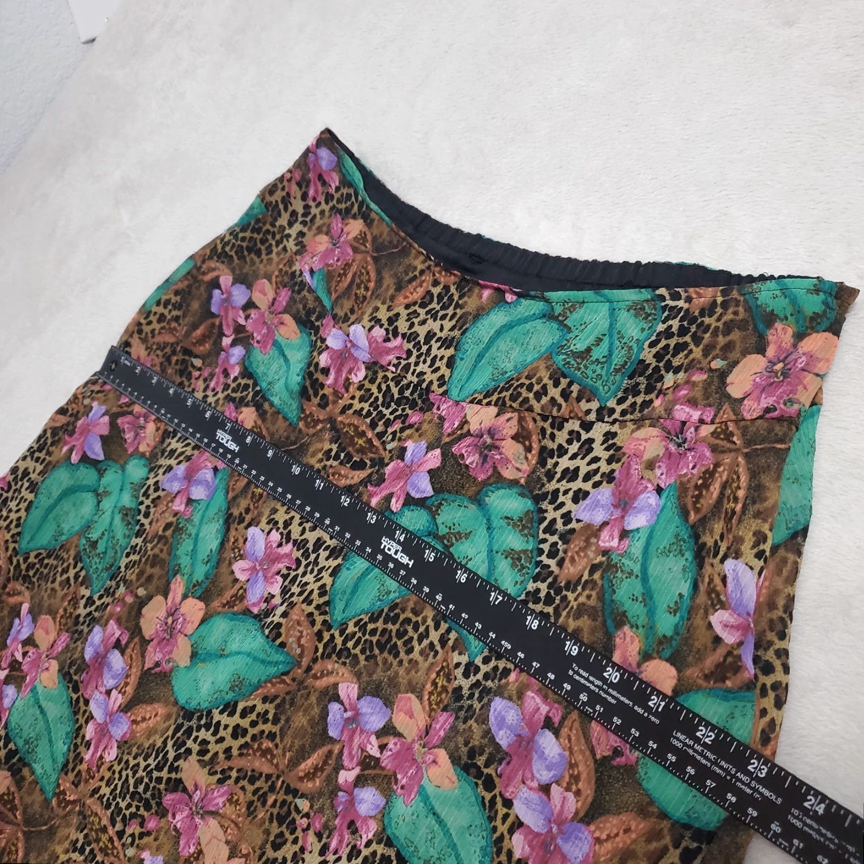Vintage RQT Skirt Women L Brown Animal Tropical Floral Print A-Line Side Zip Lined FLAW Size 36" / US 14 / IT 50 - 7 Thumbnail