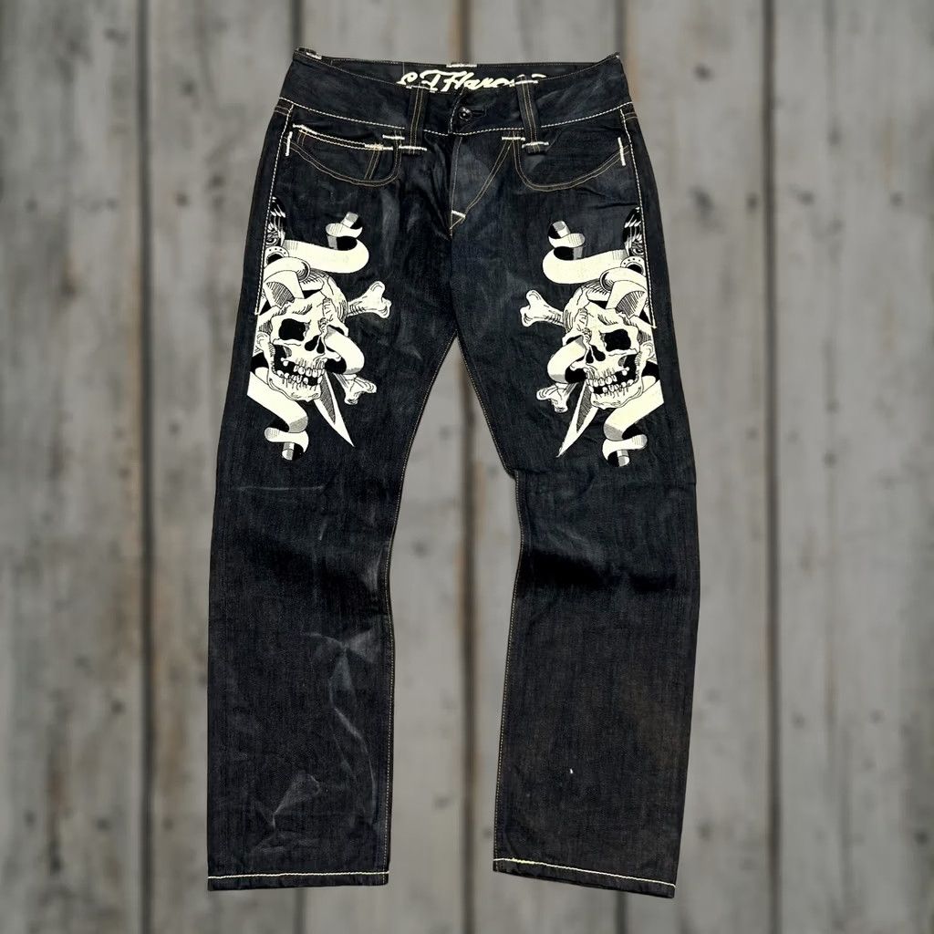 Ed Hardy Ed Hardy Black Wax Denim Devil Butt Logo Pants | Grailed
