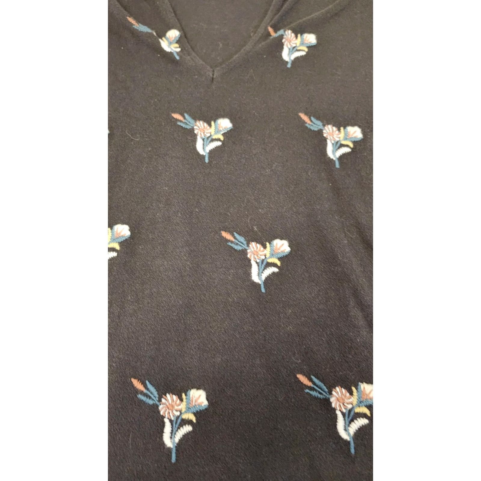 Lucky Brand Lucky Brand Shirt Womens Large Black Embroidered Floral Boho Tunic Top Size L / US 10 / IT 46 - 5 Thumbnail