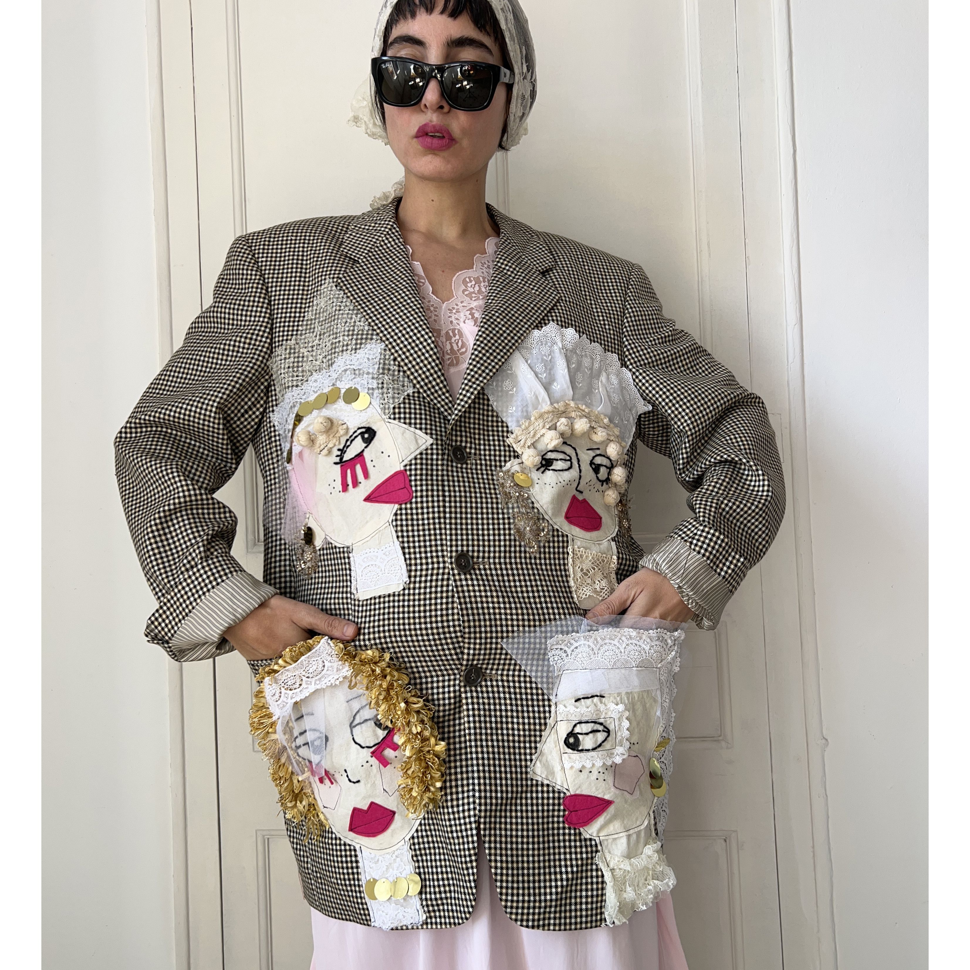 Custommade OOAK Wearable Art Bridal Inspired Patchwork Blazer Size XXL / US 16-18 / IT 52-54 - 1 Thumbnail