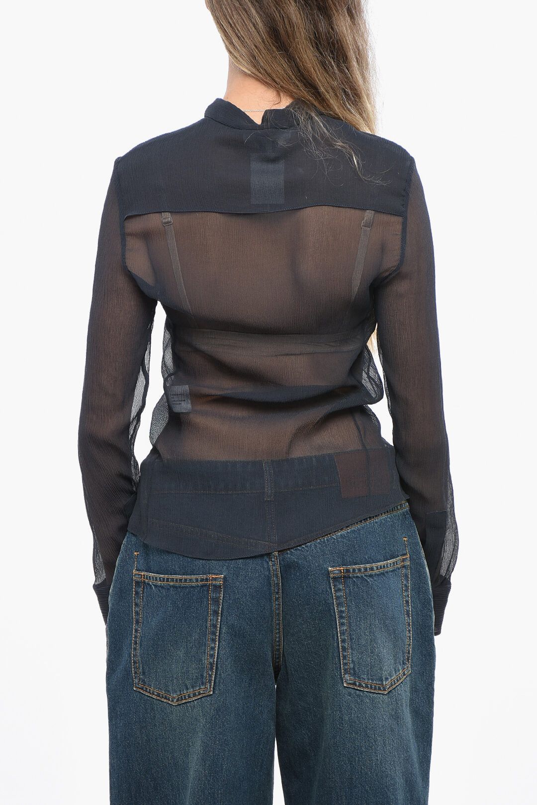 Chloe og1mm1125 Sheer Silk Blouse in Blue Size S / US 4 / IT 40 - 2 Thumbnail