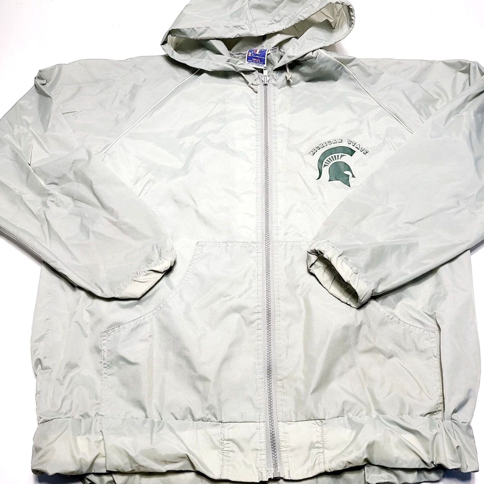 Champion VINTAGE Champion Michigan State Spartans Hooded Windbreaker Jacket Men’s XL Gray 80's USA Logo Lightweight Zip Hooded Bungee Drawstring Size US XL / EU 56 / 4 - 2 Thumbnail