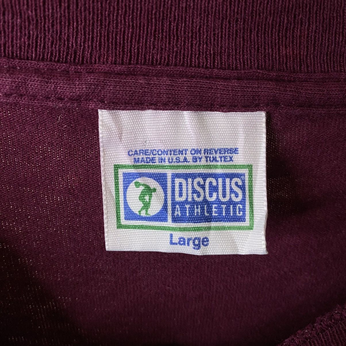 Vintage 1990s Discus Burgundy Blank LS Tshirt Russell Athletics Size US L / EU 52-54 / 3 - 5 Thumbnail