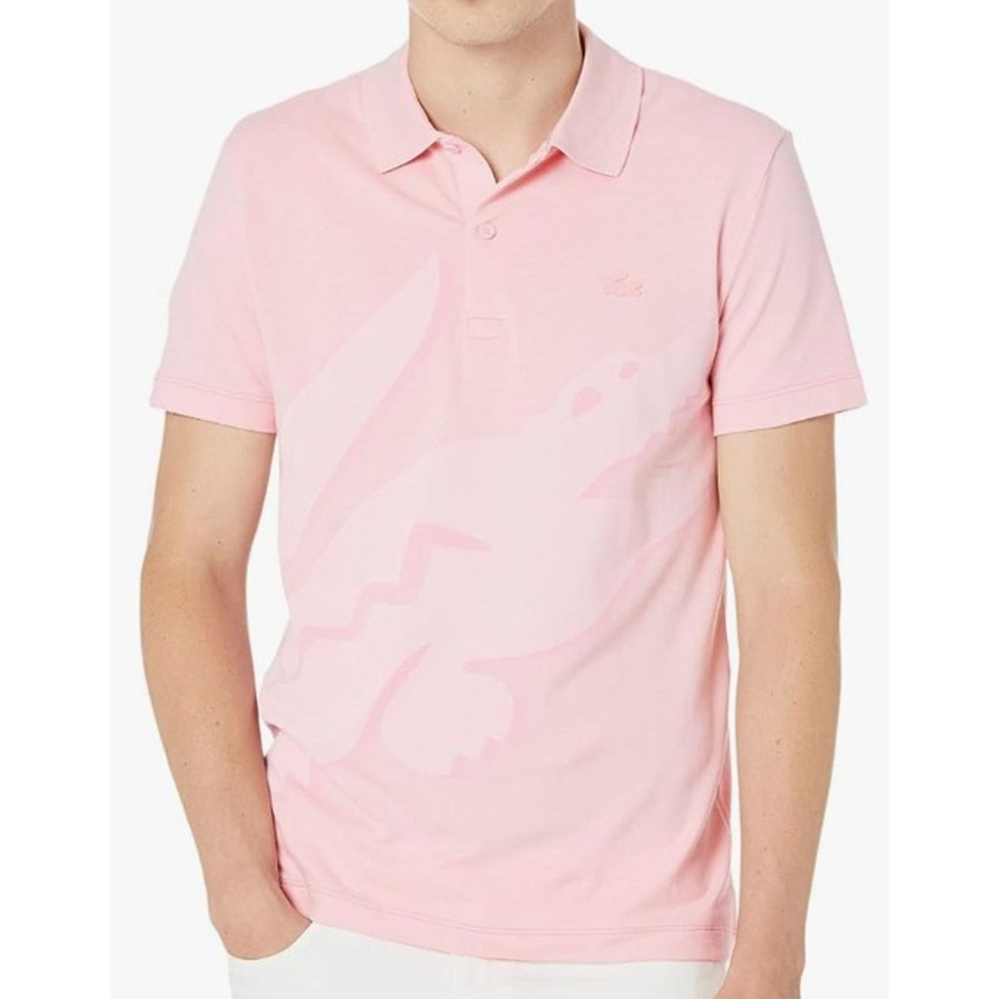 Lacoste Men's Short Sleeve Summer Croc Polo Shirt Pink M