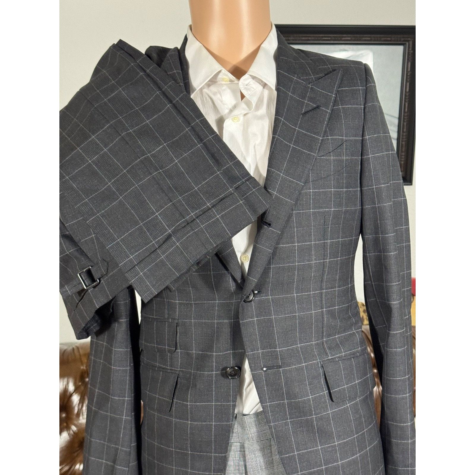 Tom Ford Tom Ford 2pc Charcoal Prince of Wales Peak Suit 36S 31x32 Size 36S - 14 Thumbnail