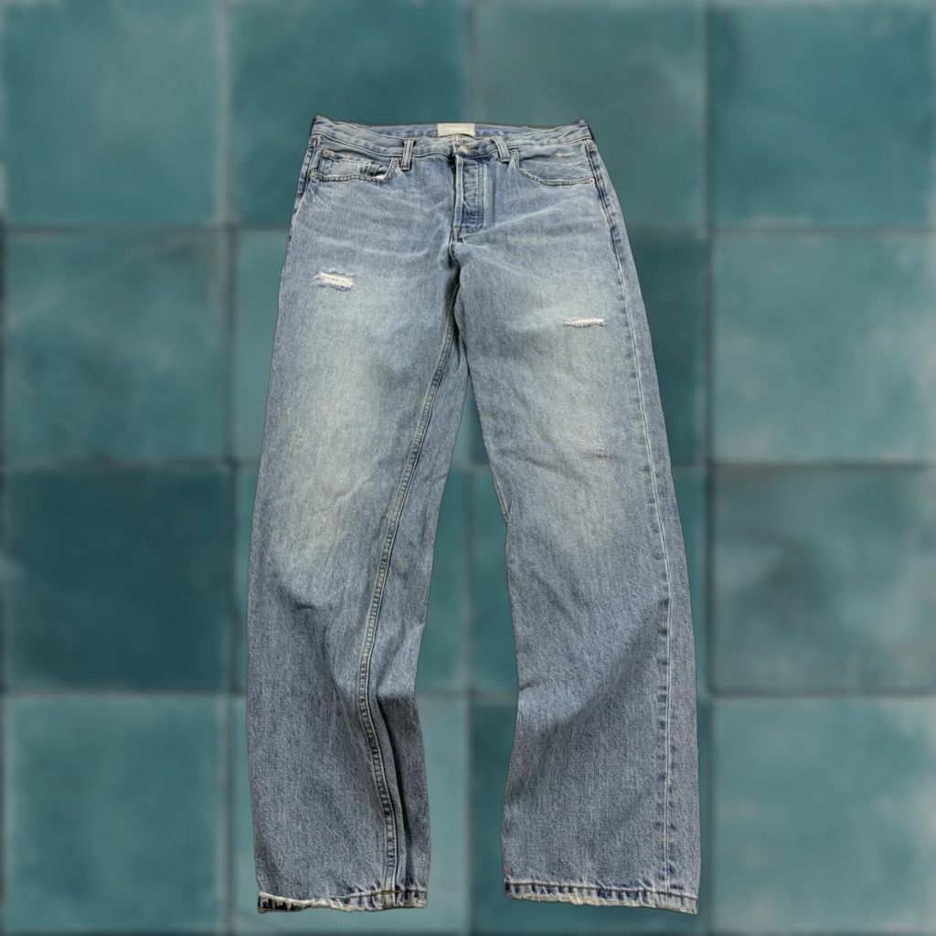 Everlane EVERLANE Light Wash Straight Jeans Womens 31x30.5 Distressed Organic Cotton Button Fly Size 24" / US 00 / IT 34 - 1 Thumbnail
