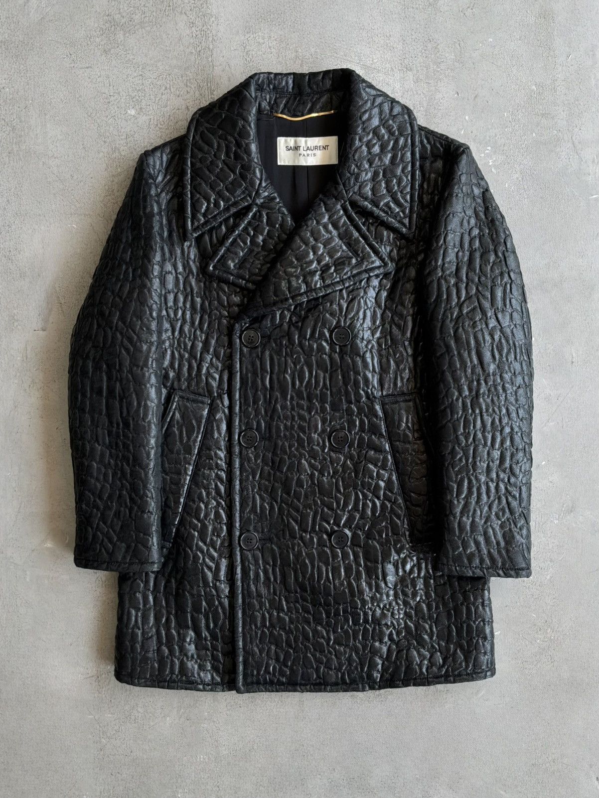 Saint Laurent Paris SLP - Crocodile Embossed Double Breasted Coat Size XXS / US 00 / IT 34 - 1 Thumbnail