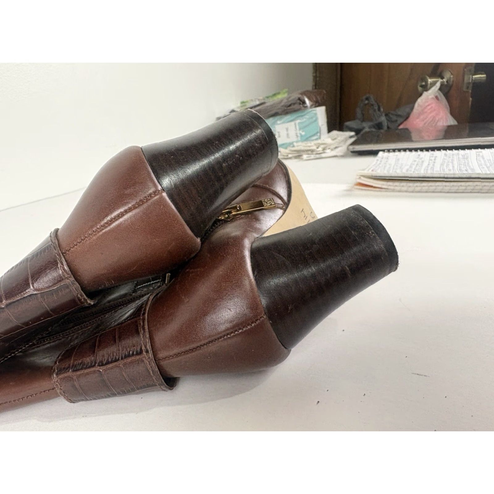 Anne Klein Anne Klein Gansee Brown Leather Boots 2.5in Chunky Heel Womens Size 6M Size US 6 / IT 36 - 8 Thumbnail