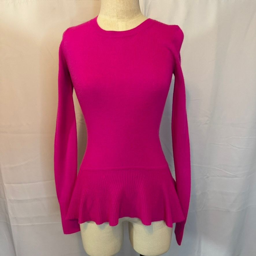 Lilly Pulitzer Lilly Pulitzer Hot Pink Peplum Ruffle Pullover Sweater Sz XS Size XS / US 0-2 / IT 36-38 - 1 Thumbnail