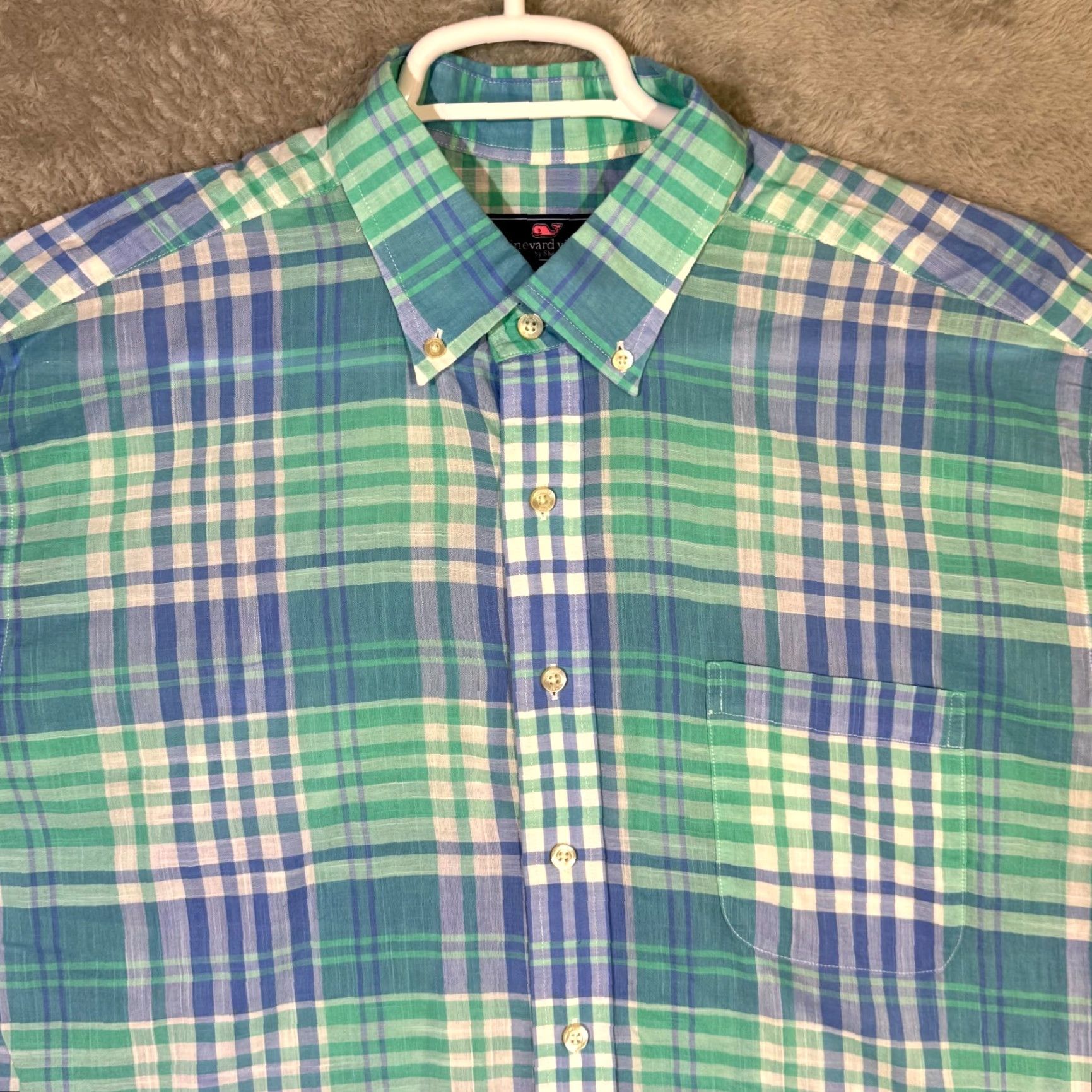 Vineyard Vines Vineyard Vines Murray Shirt XL Blue Plaid 100% Cotton Short Sleeve Button-Down Shirt Men Size US XL / EU 56 / 4 - 4 Thumbnail