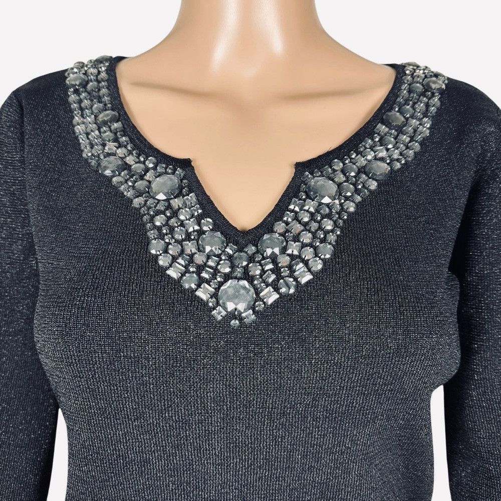 Other New Vintage Joseph A Black Sparkle Neck Embellished Sweater Size M / US 6-8 / IT 42-44 - 2 Thumbnail