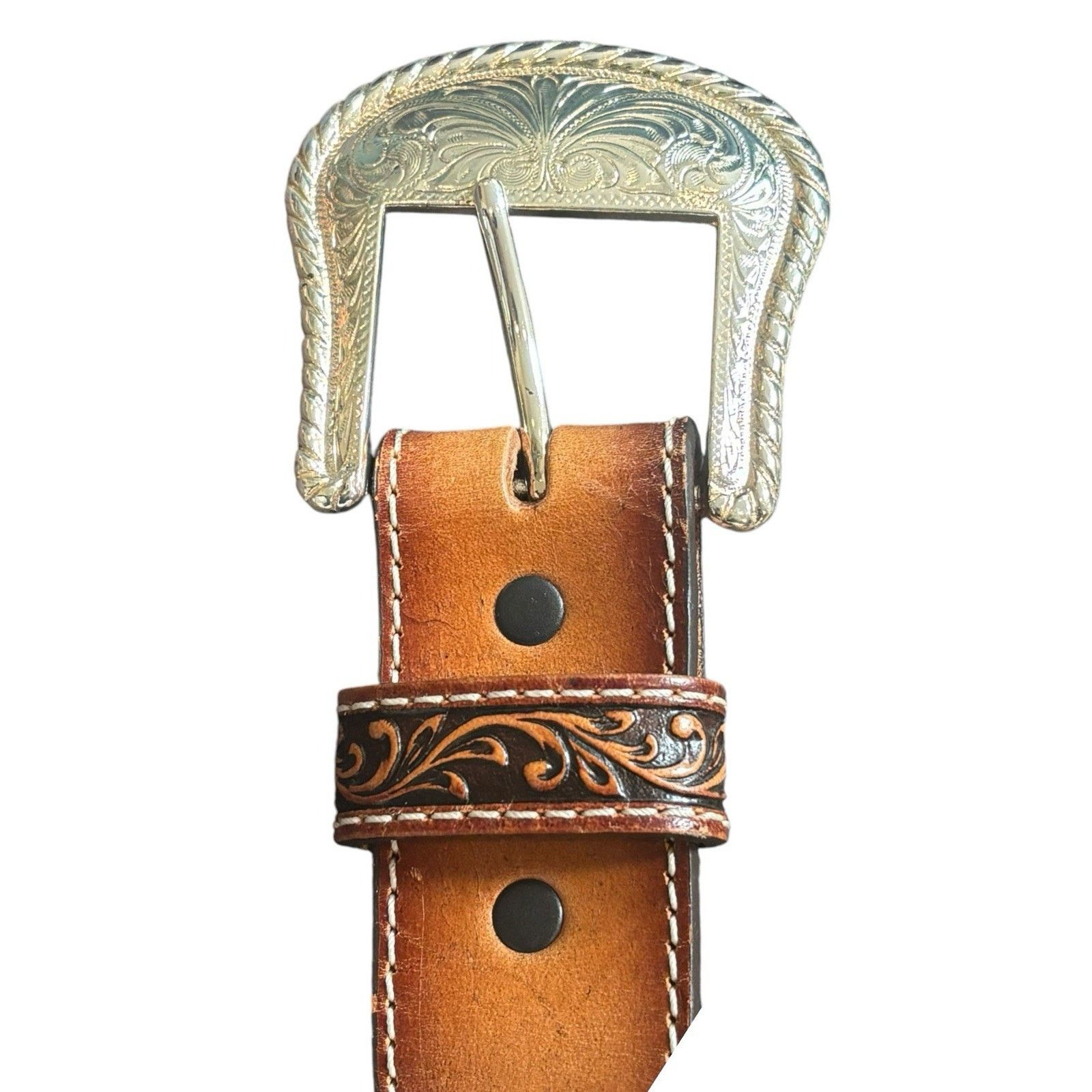 Tony Lama Tony Lama Belt Tan Brown Tooled Embossed Leather Studded 36 Size 36 - 5 Thumbnail