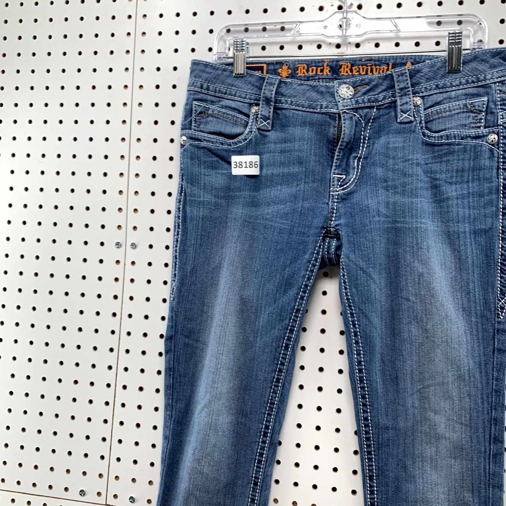 Vintage VINTAGE Rock Revival Skinny Jeans WOmens Size 29 SLim Blue Flap Pocket Fits 32x30 Denim Size 29" - 3 Thumbnail