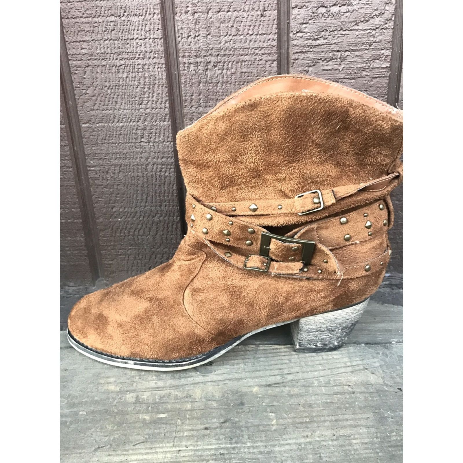 Vintage ID REQUIRED CHARGER Ankle Boots Women 10M Brown Slip-On Buckle Monk Strap Boots Size US 10 / IT 40 - 7 Thumbnail