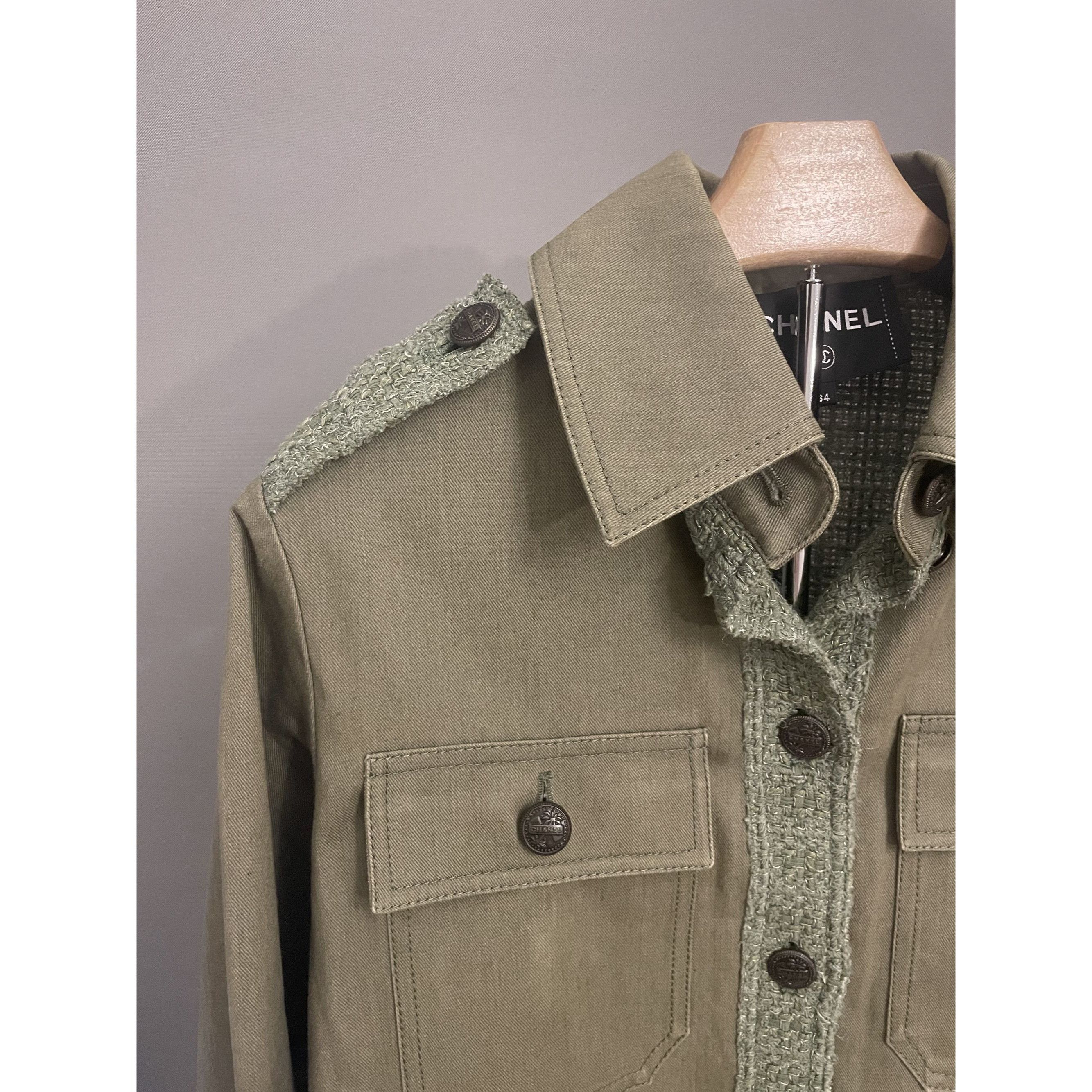 Chanel Chanel Military-Inspired Olive Green Jacket With Textured Tw Size XXS / US 00 / IT 34 - 3 Thumbnail