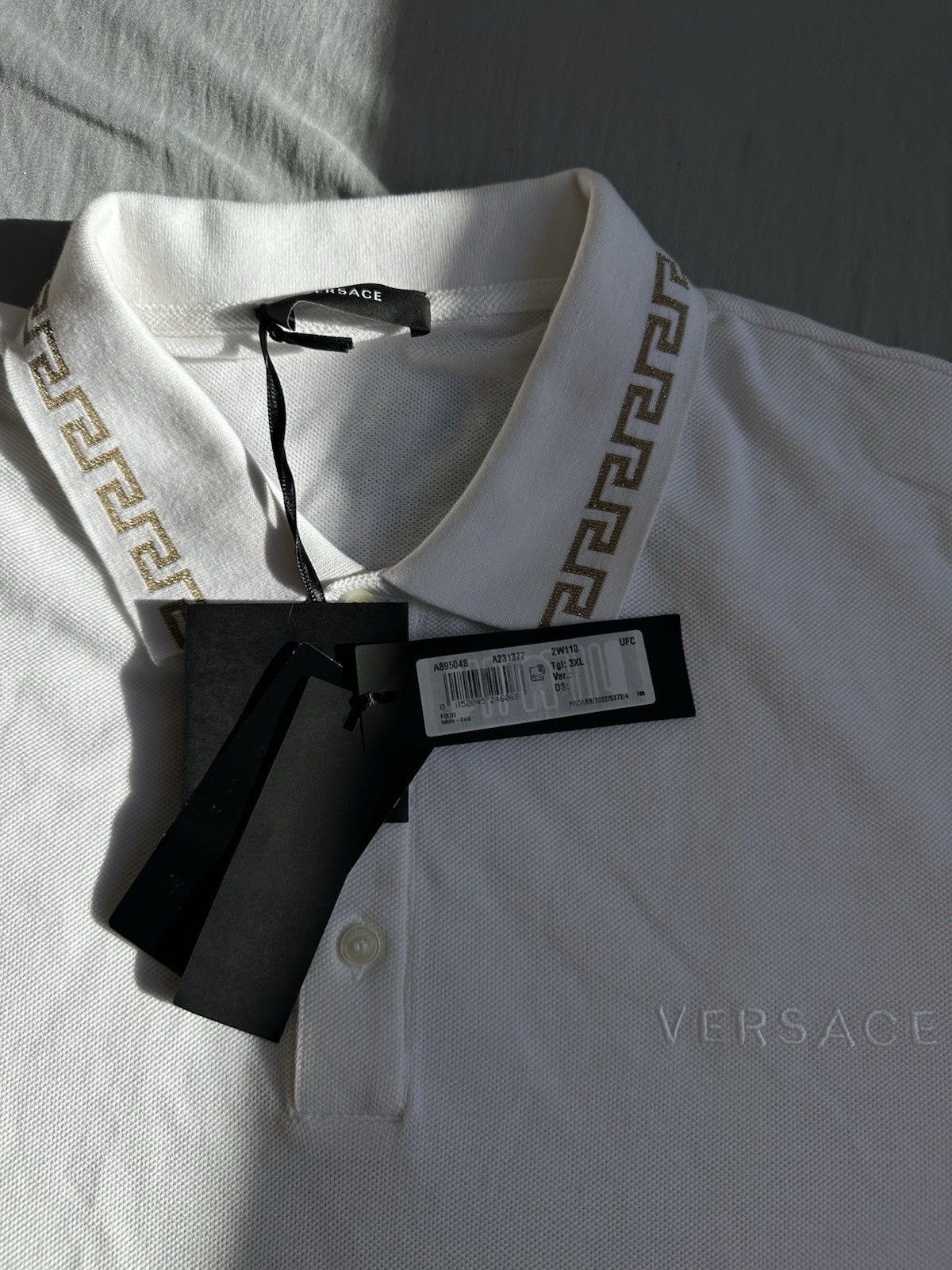 Versace White Versace Polo Shirt With Golden Greek Keys Around The Size US XL / EU 56 / 4 - 2 Thumbnail