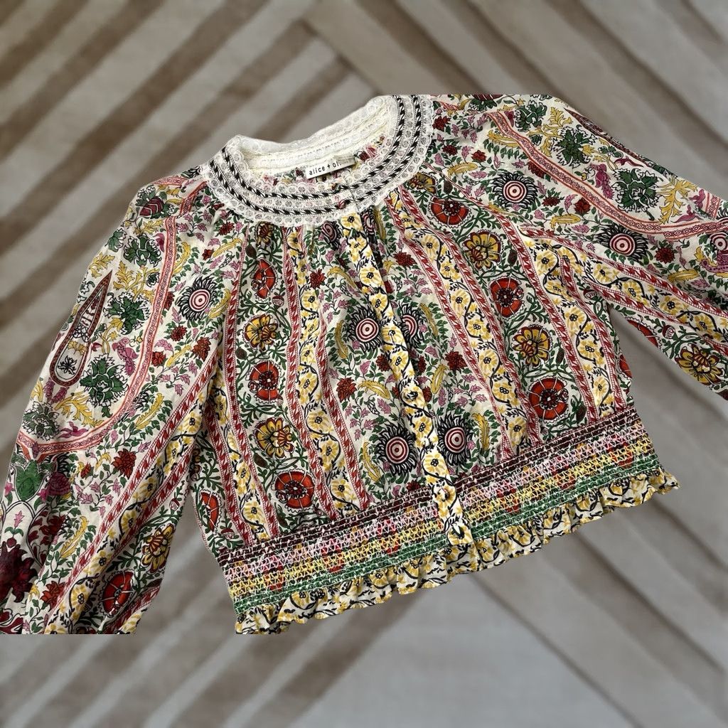 Alice + Olivia Alice + Olivia Cherelle Blouse Floral Cotton Silk Size Medium Size M / US 6-8 / IT 42-44 - 1 Thumbnail